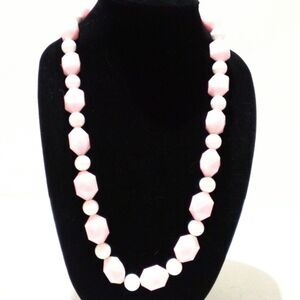Vintage Chunky Mid Century Pink and White Beaded Necklace